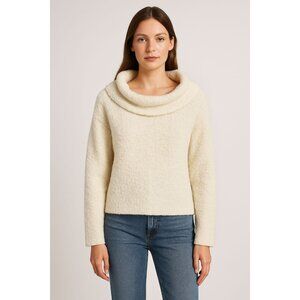 Cinq à Sept Ivory Bouclé Cowl Neck  Sweater - Size S